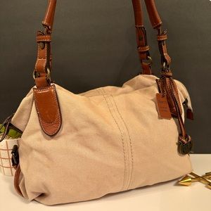 Born Large Tan Leather and Canvas Tote Bag/Shoulder Bag/Satchel